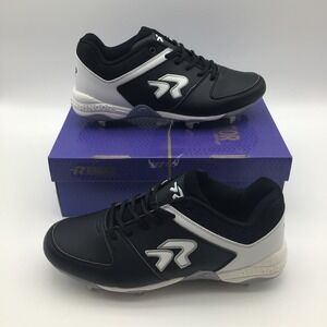 Ringor Flite Spike Wide Mens Baseball Softball Metal Cleats Black White Size 11